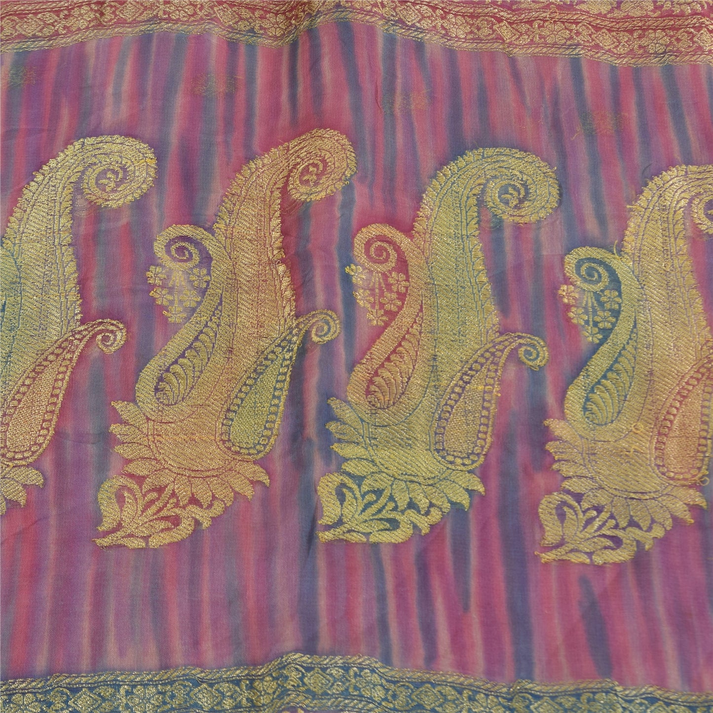 Sanskriti Vintage Indian Blue Sarees Pure Georgette Woven Sari 6yd Craft Sustainable Fabric