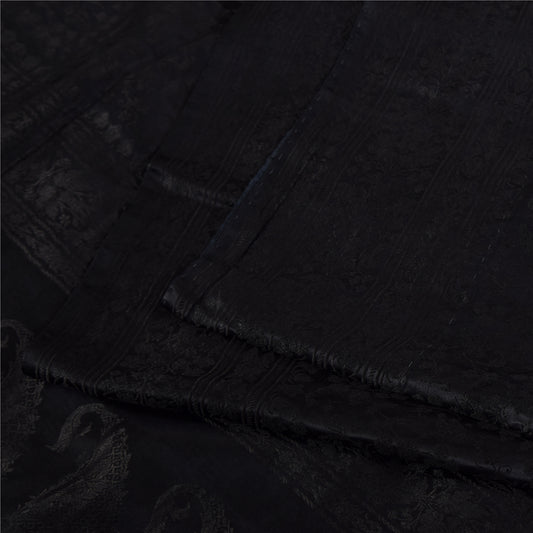 Sanskriti Vintage Indian Black Sarees Pure Silk Woven Premium Sari Craft Fabric