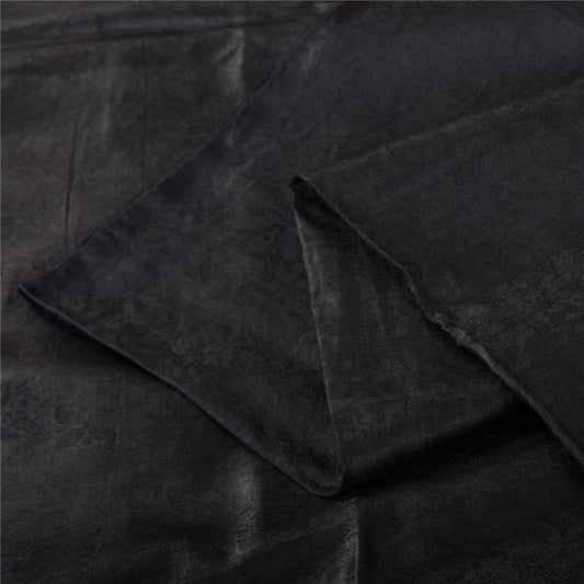 Sanskriti Vintage Black Sarees Pure Satin Silk Sari Woven Premium Craft Fabric