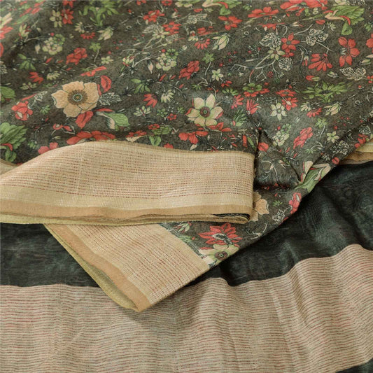 Sanskriti Vintage Gray Sarees Art Silk Printed Woven Premium Sari Craft Fabric