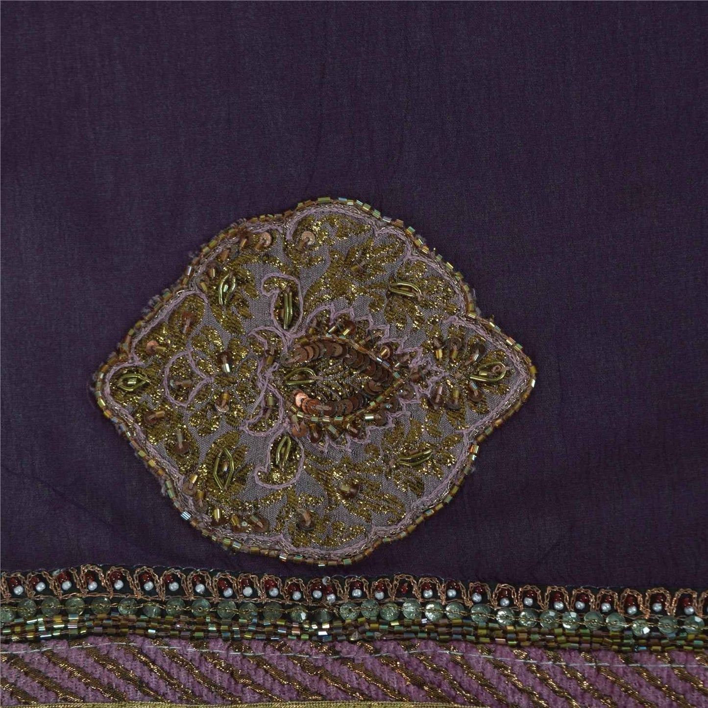 Sanskriti Vintage Purple Dupatta Long Stole Pure Chiffon Hand Beaded Ethnic Veil