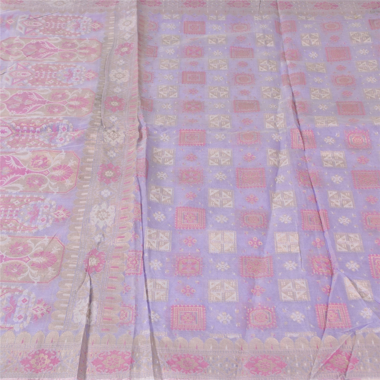 Sanskriti Vintage Lavender Sarees Pure Silk Hand Woven Sari 5+ yrd Craft Fabric