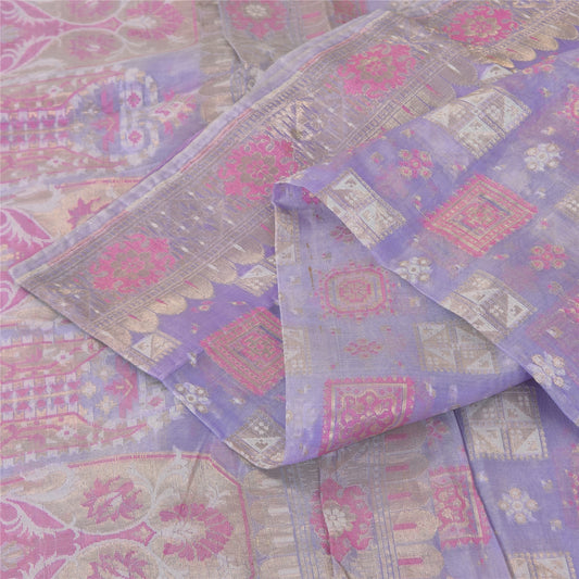 Sanskriti Vintage Lavender Sarees Pure Silk Hand Woven Sari 5+ yrd Craft Fabric
