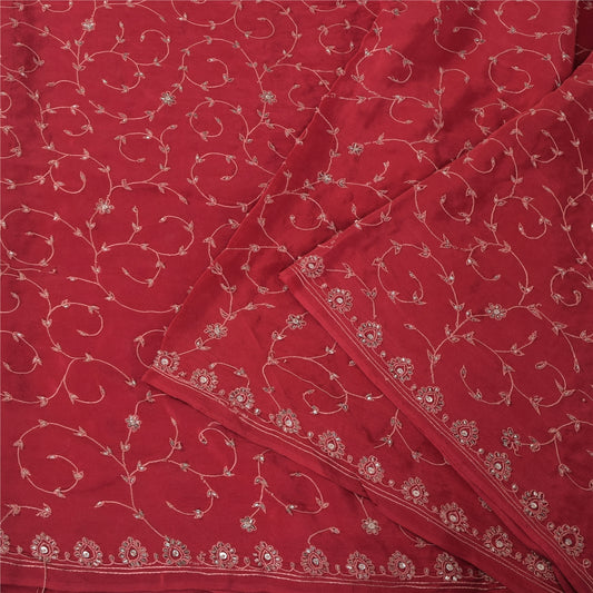 Sanskriti Vintage Pink Saree Pure Silk Hand Embroidery Craft Fabric 6+yd Sari