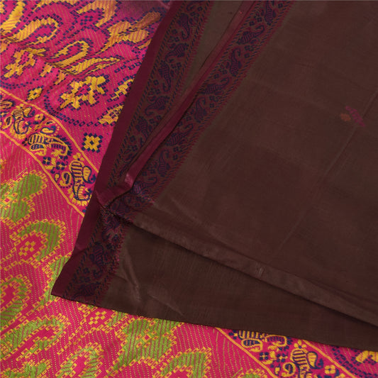 Sanskriti Vintage Brown Sarees Pure Silk Woven Premium Sari 5+ yrd Craft Fabric
