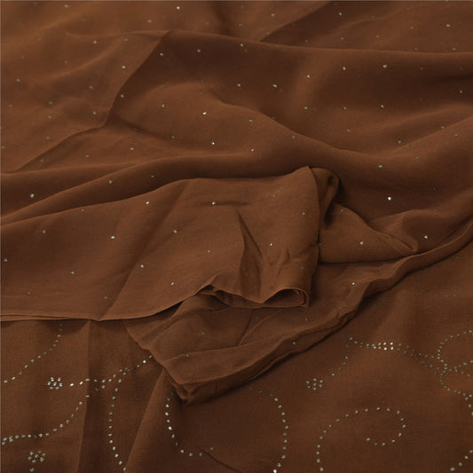 Sanskriti Vintage Brown Sarees Pure Crepe Silk Beaded Premium Sari Craft Fabric