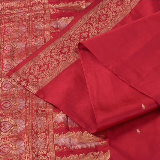 Sanskriti Vintage Indian Red Sarees Pure Silk Woven Ethnic Craft Fabric 5yd Sari