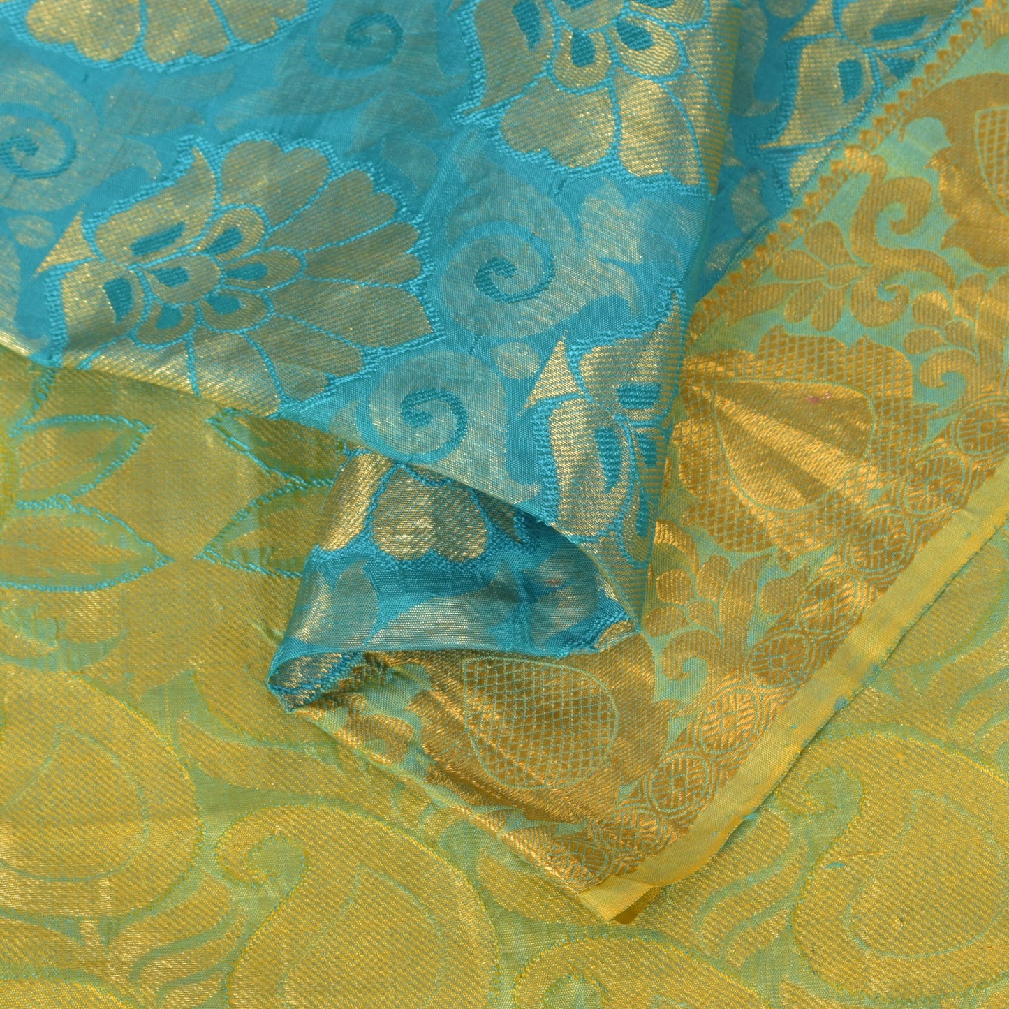 Sanskriti Vintage Blue-Golden Pure Silk Saree Paisley Woven Sari 5.5 Yd Craft