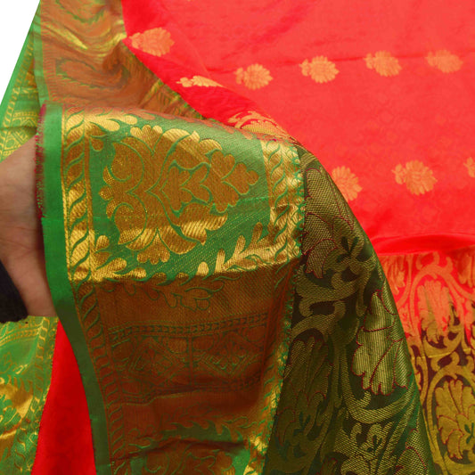 Sanskriti Vintage Red-Green Art Silk Saree Golden Woven Sari 5.5 Craft Fabric