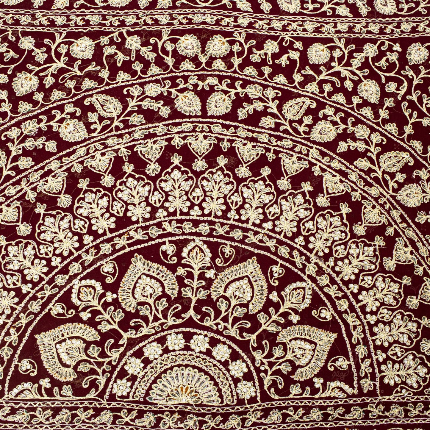 Sanskriti Vintage Dark Red Pure Georgette Saree Embroidered Beaded Sari 5.5+YD