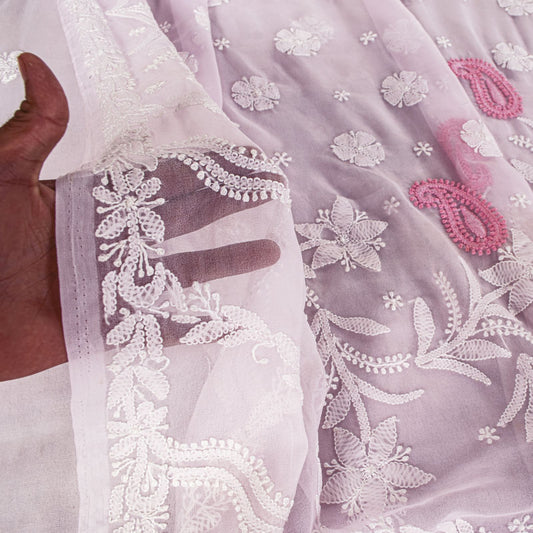 Sanskriti Vintage Pink Georgette Saree Handembroidery Chikankari Lucknow Sari 5Y