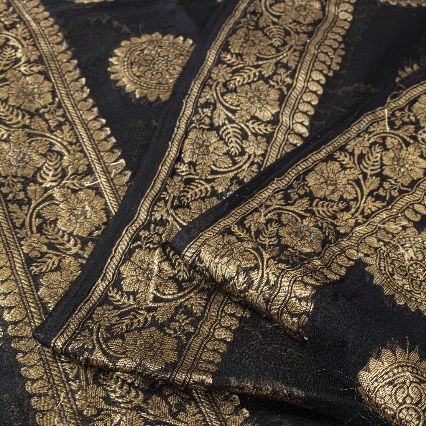 Sanskriti Vintage Saree Black Khaddi Pure Georgette Banarasi Brocade Sari 5+YD