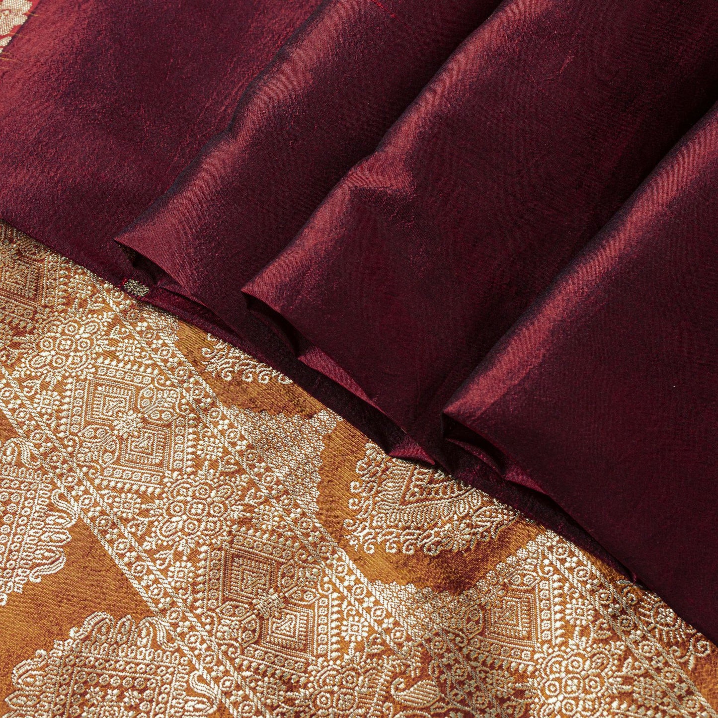 Sanskriti Vintage Saree Dark Red Soft Pure Silk Brocade Woven Sari 5+Yard Fabric