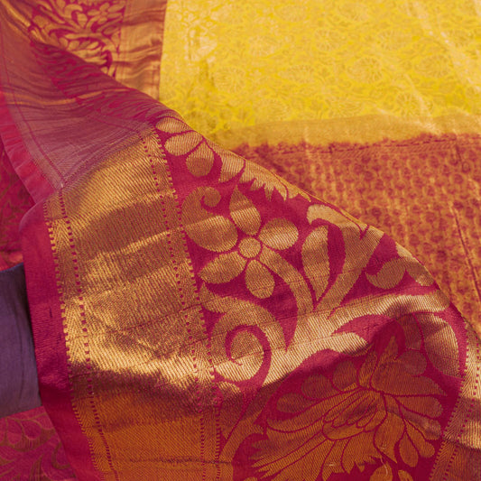 Sanskriti Vintage Saree Yellow Soft Blend Silk Brocade Woven Sari 5+Yard Fabric