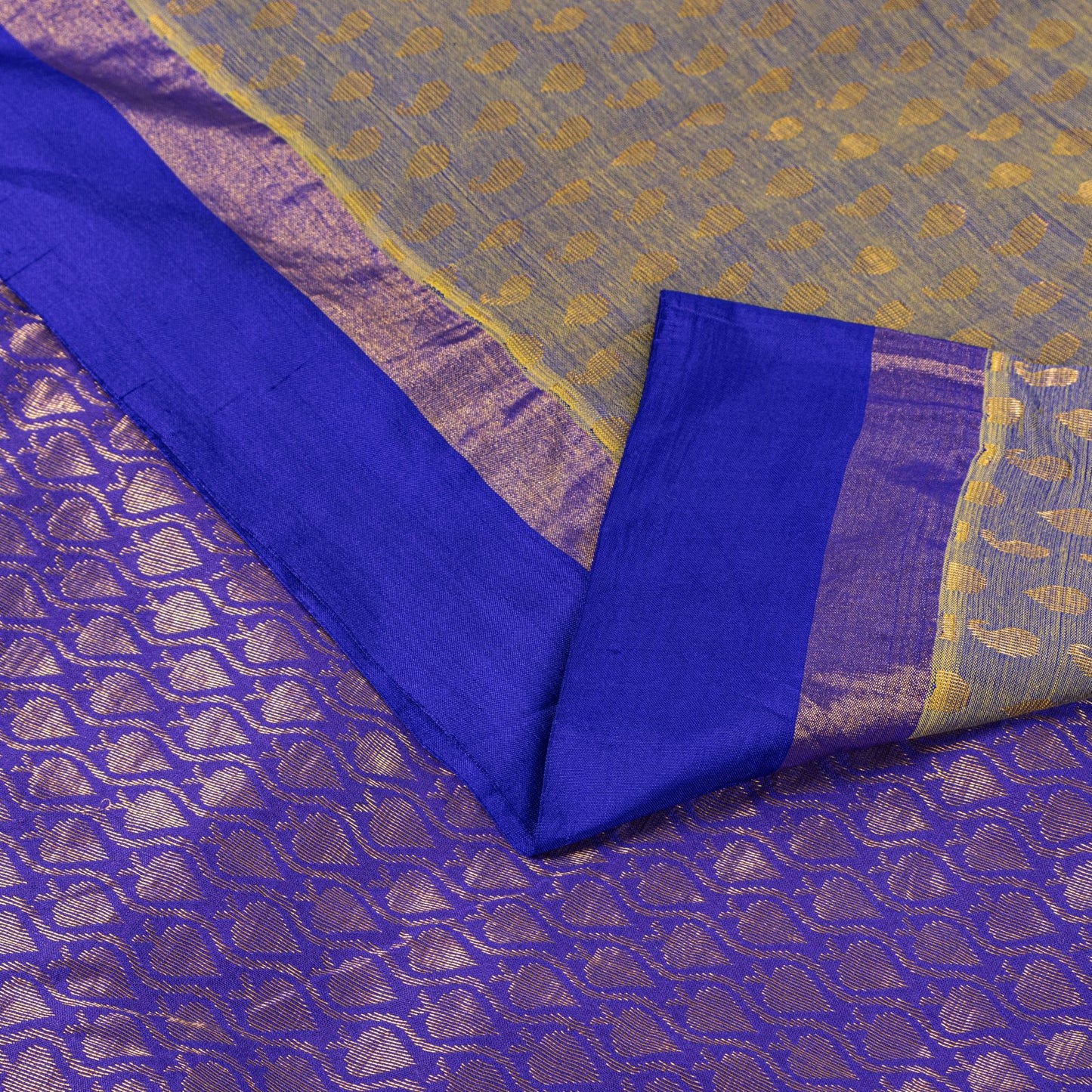 Sanskriti Vintage Saree Blue Blend Cotton Brocade Zari Handwoven Sari 5+YD Craft