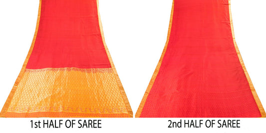 Sanskriti Vintage Pink Cotton Silk Kanjivaram Saree Fabric Hand Woven Zari Sari