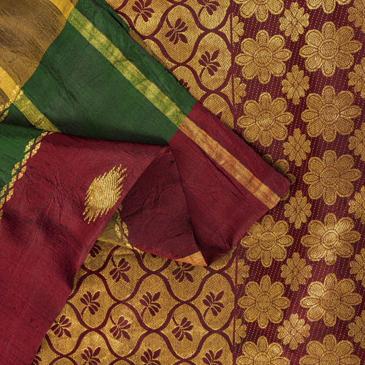 Sanskriti Vintage Saree Multicolor 100%Pure Silk Hand Woven Zari Sari 6YD Fabric