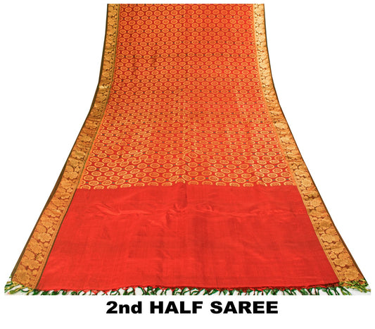 Sanskriti Vintage Saree Red Pure Silk Kanjivaram Zari Hand Woven Wedding 5YDSari