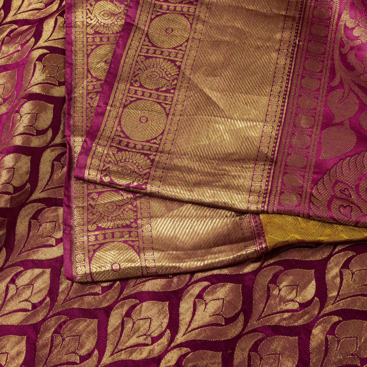 Sanskriti Vintage Saree Yellow Blend Silk Kanchipuram-Paithani Peacock Zari Sari