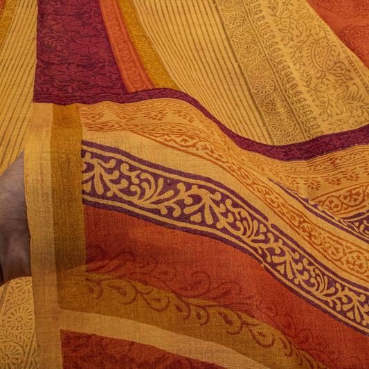 Sanskriti Vintage Saree Multicolor Pure Silk Hand Block Print Floral 5.5+Yd Sari