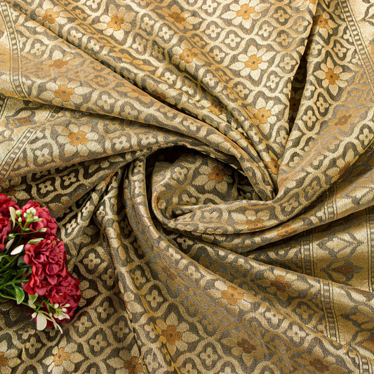Sanskriti Vintage Saree Black & Red Blend Silk Brocade Woven 5.5+Yd Craft Fabric Uses-Table linen, Cushions, Curtains, Dressing, Decor