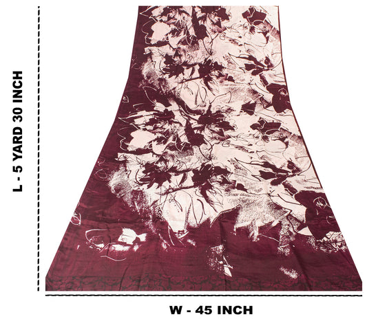 Sanskriti Vintage White-Maroon Pure Crepe Silk Saree Batik Work 5.5+YD Fabric