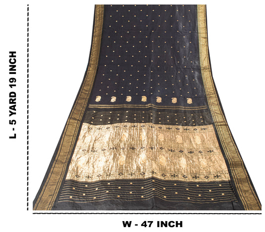 Sanskriti Vintage Blue Pure Silk Saree Brocade Zari Handmade 5+YD Paisley Fabric