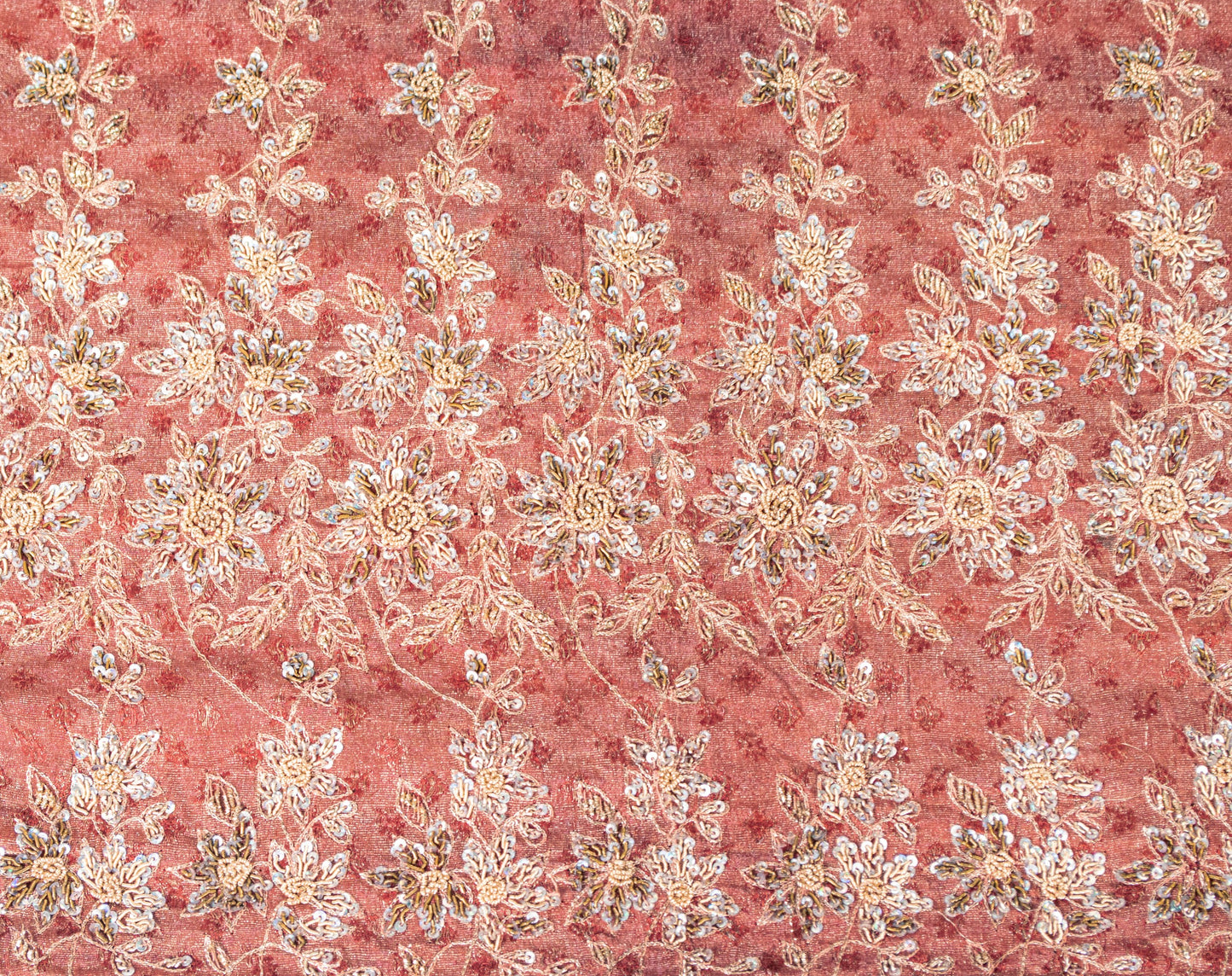 Sanskriti Vintage Peach Pure Silk Saree Hand Embroidery Zardozi 6YD Woven Fabric