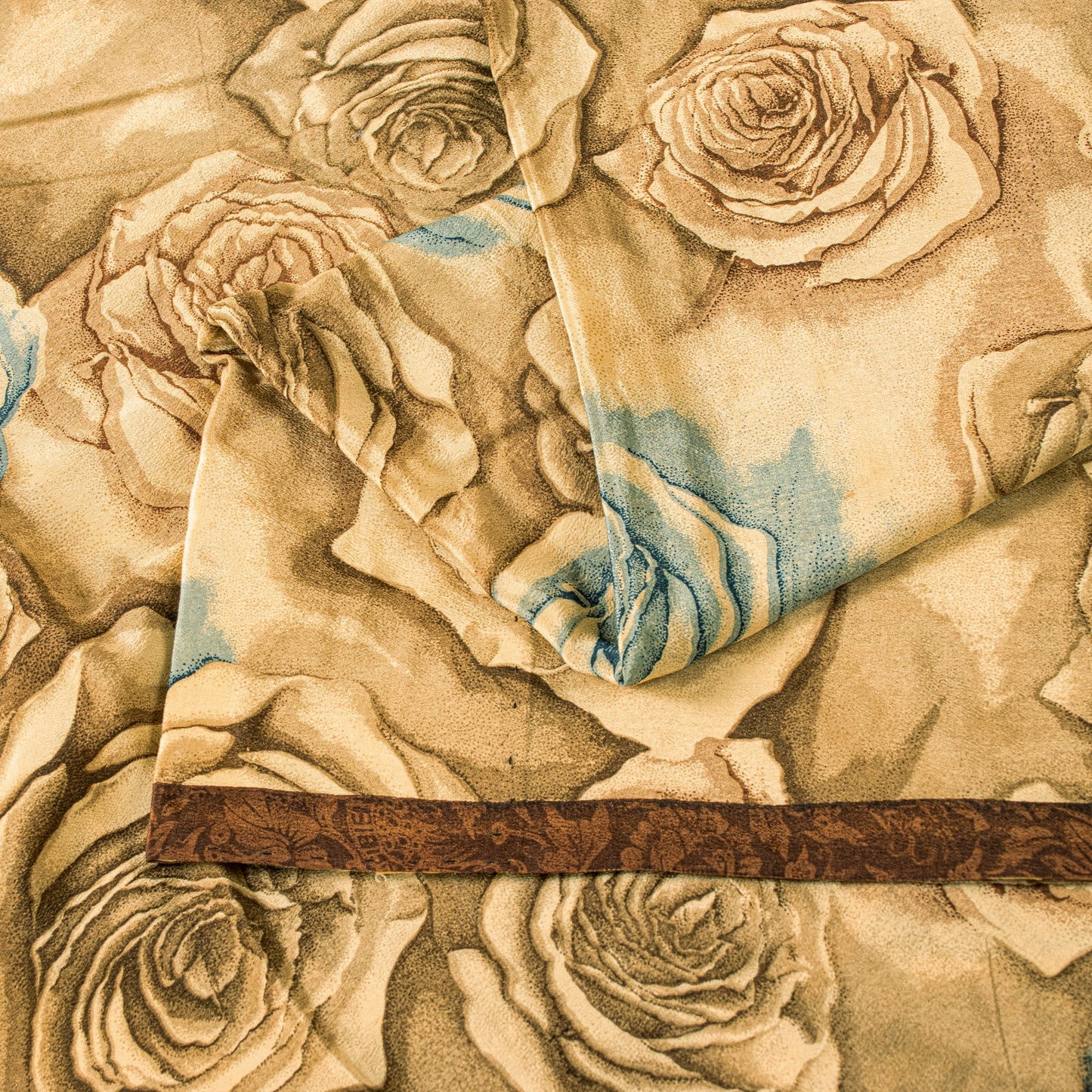 Sanskriti Vintage Brown Pure Crepe Silk Saree Digital Print 6.5+YD Floral Fabric