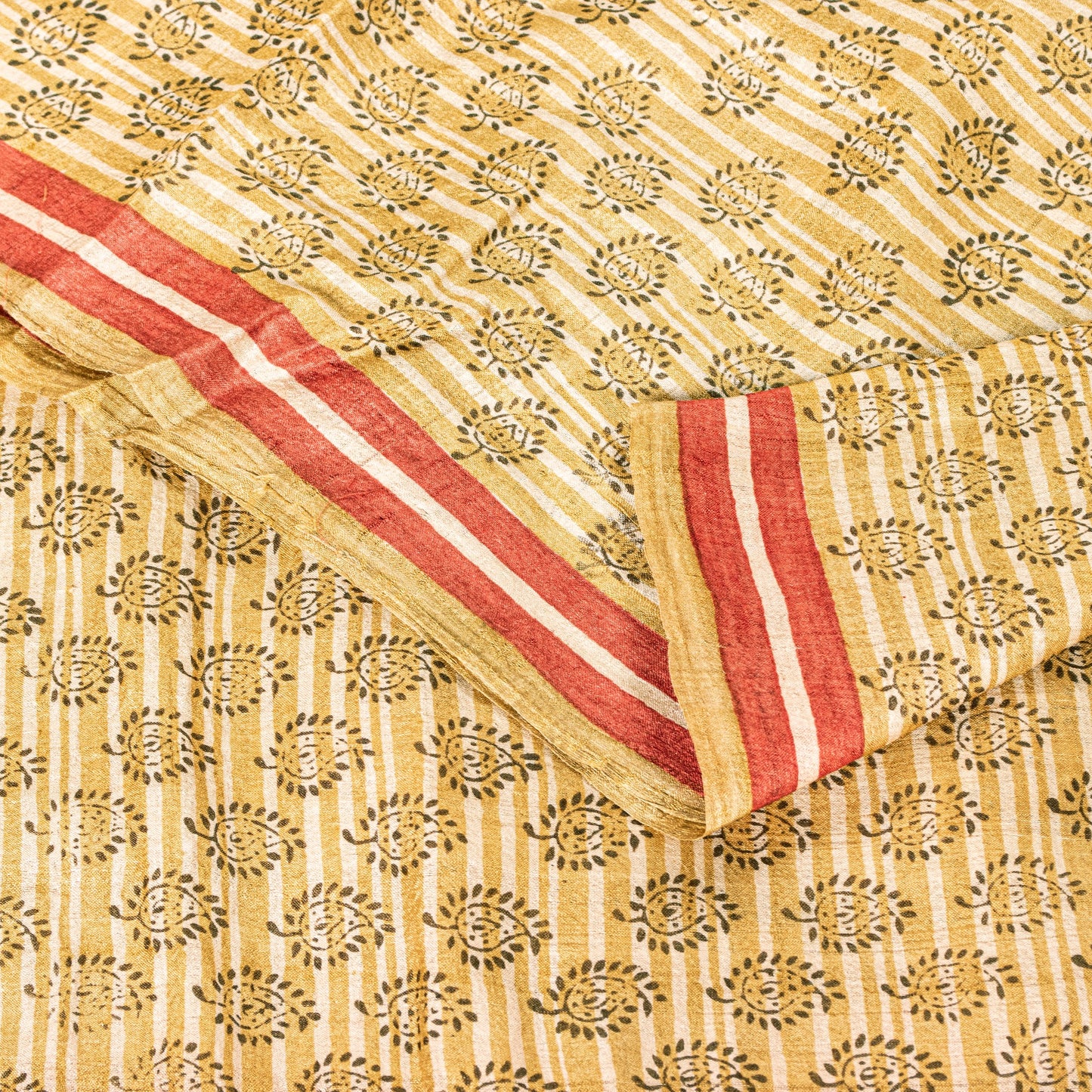 Sanskriti Vintage Sari Golden Yellow 100%Pure Bamboo Saree Hand Block 6YD Fabric