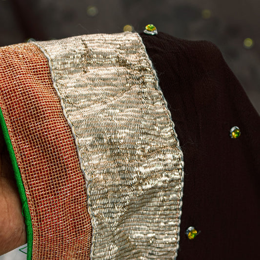 Sanskriti Vintage Black-Ivory Pure Silk Saree Beads Digital 5+YD Sari Blouse Pc