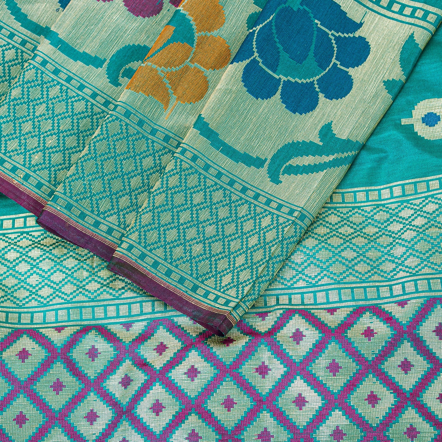 Sanskriti Vintage Blue Pure Silk Saree Brocade Woven 6+YD Sari Fabric &Blouse Pc