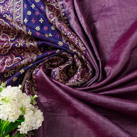 Sanskriti Vintage Purple Saree With Blouse Pc 100% Pure Silk Saree Brocade Woven 5.5+Yd Craft Fabric Create-Floral Dresses, Kaftan, Skirts
