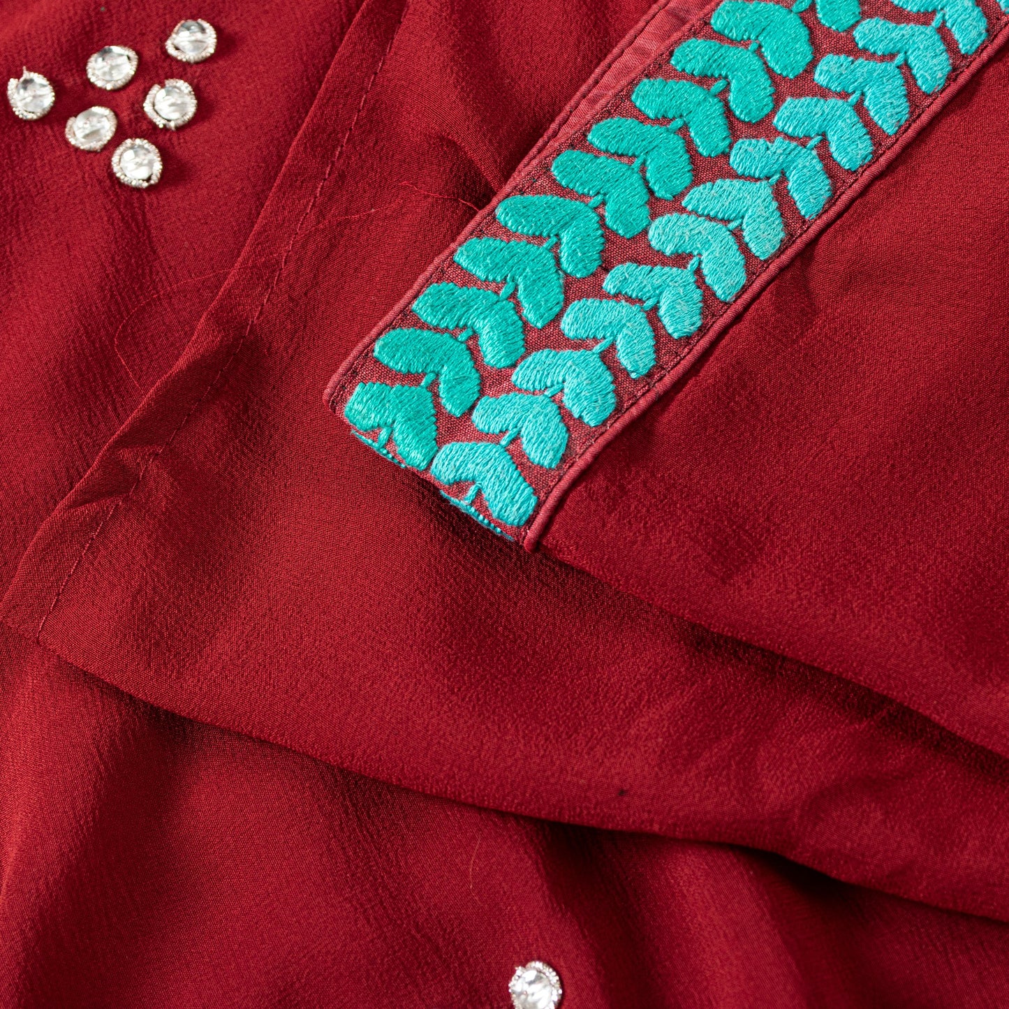 Sanskriti Vintage Red Pure Georgette Saree Hand Bead 5.5YD Fabric With Blouse Pc