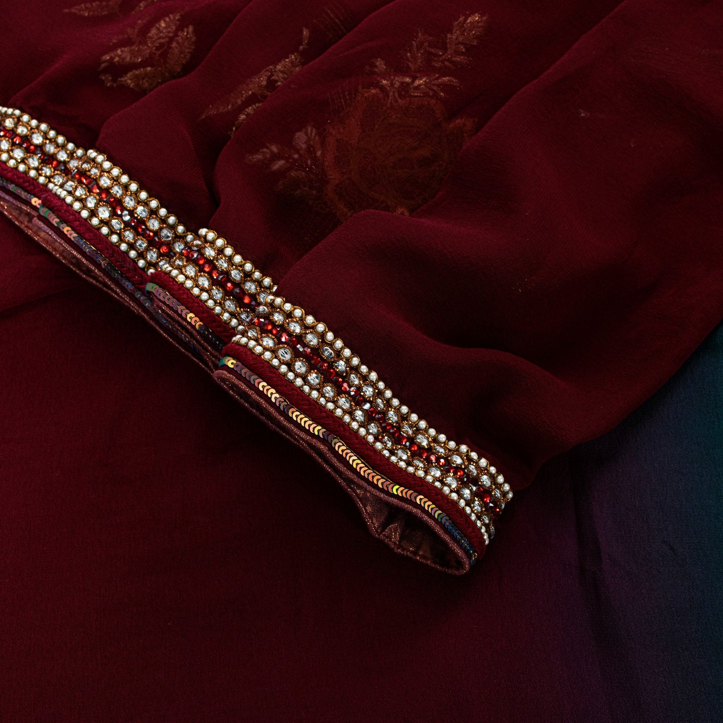 Sanskriti Vintage Red-Green Sarees With Blouse Blouse 100% Pure Georgette Silk Saree Fabric Zari Zardozi Dabka Sequins Embroidered 5.5+Yd