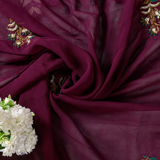 Sanskriti Vintage Purple Sarees With Blouse Piece 100% Pure Georgette Silk Saree Handmade Beaded Zari Zardozi Dabka Antique 5.5+Yd Fabric