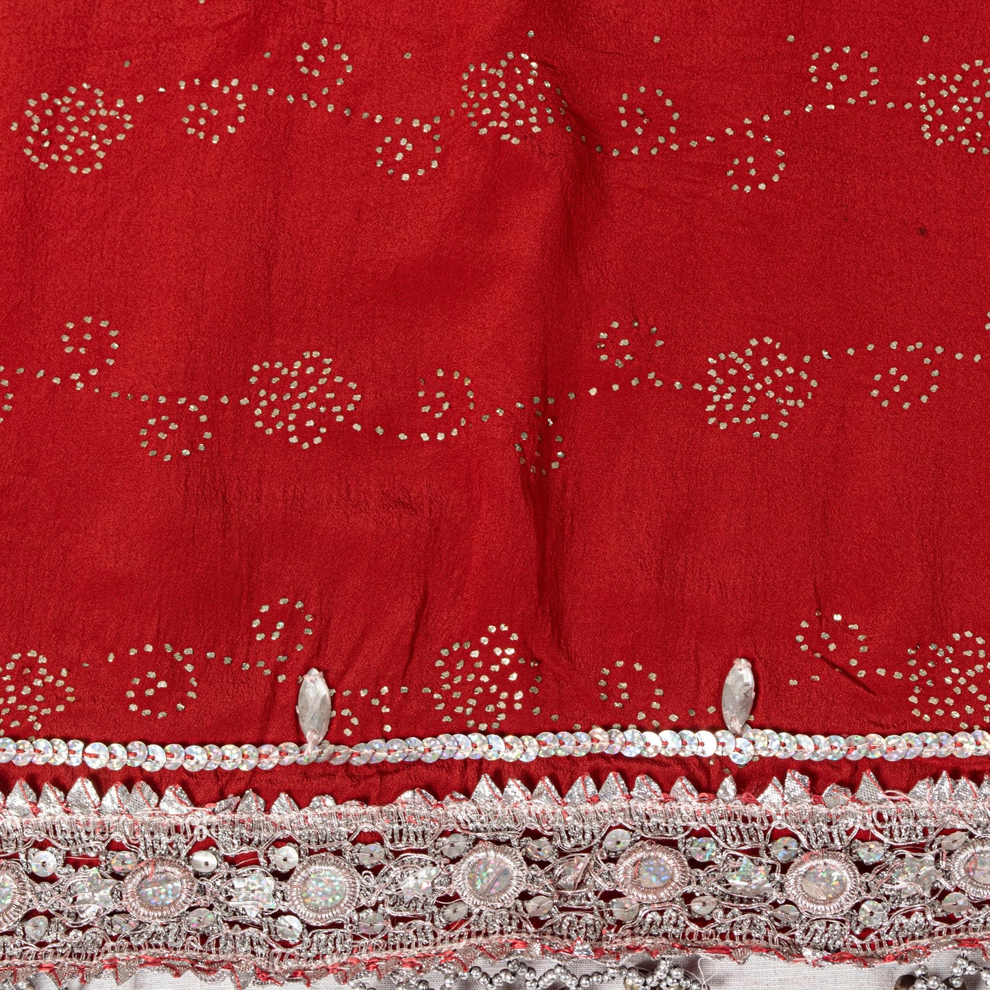 Sanskriti Vintage Red Pure Crepe Saree Hand Beaded Mukaish Work Bollywod 5.5+YD
