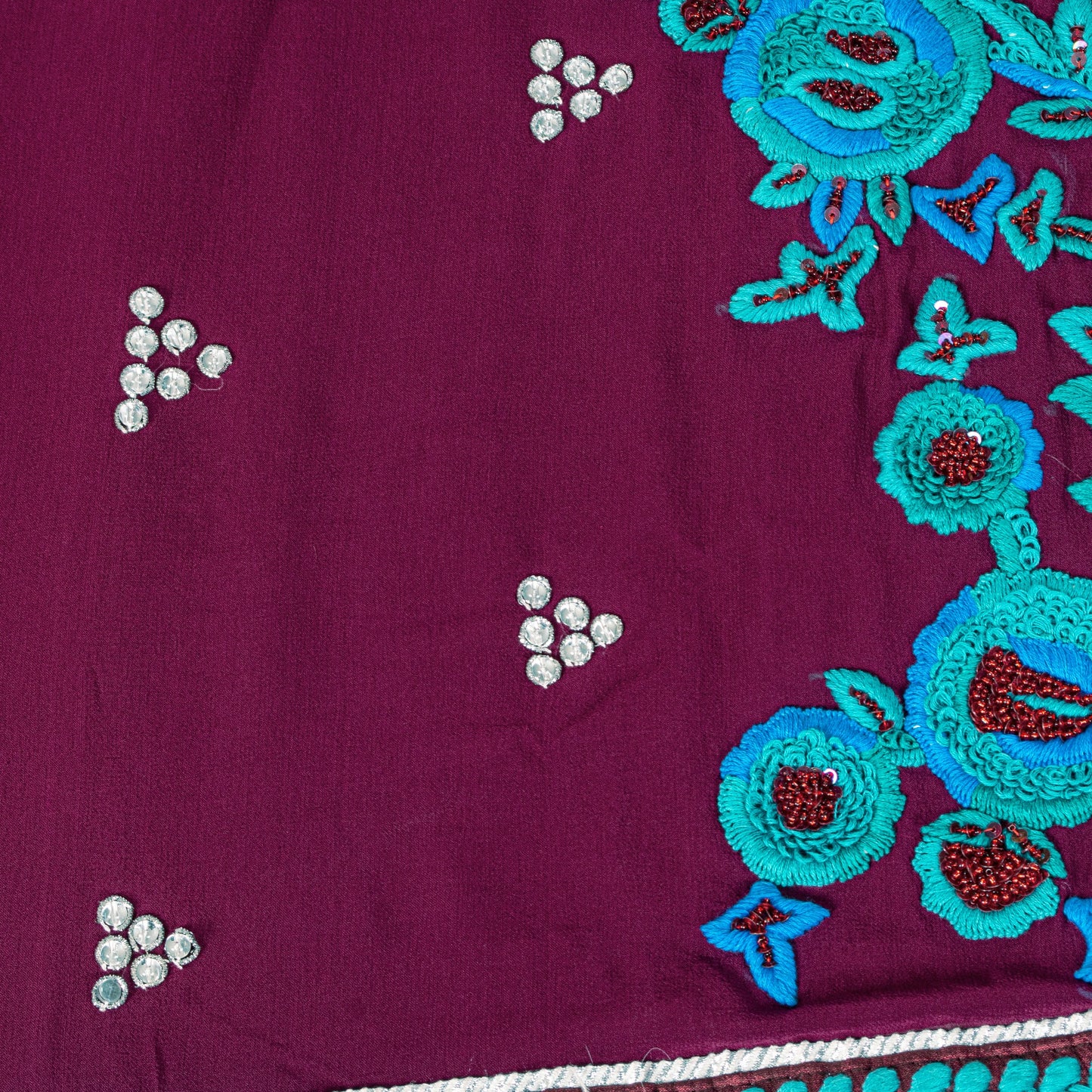 Sanskriti Vintage Purple Pure Georgette Saree Hand Embroidered Sari 6 Yard Craft