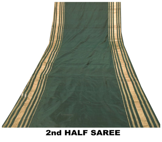 Sanskriti Vintage Green Soft Pure Silk Saree Brocade Zari Hand Woven Sari 5+YD