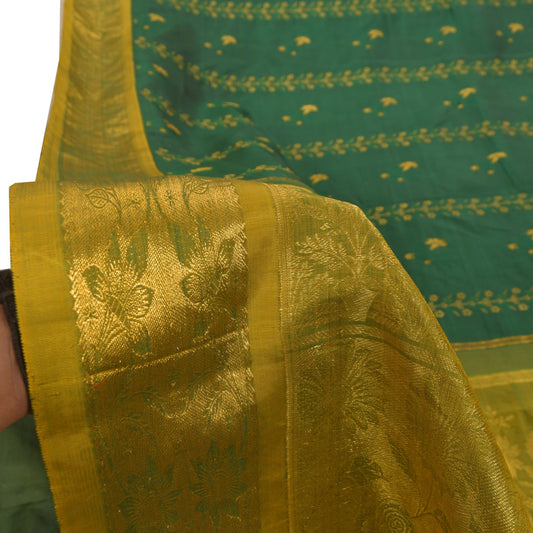 Sanskriti Vintage Soft Green Pure Katan Silk Saree Hand Woven Banarasi Sari 5.5Y