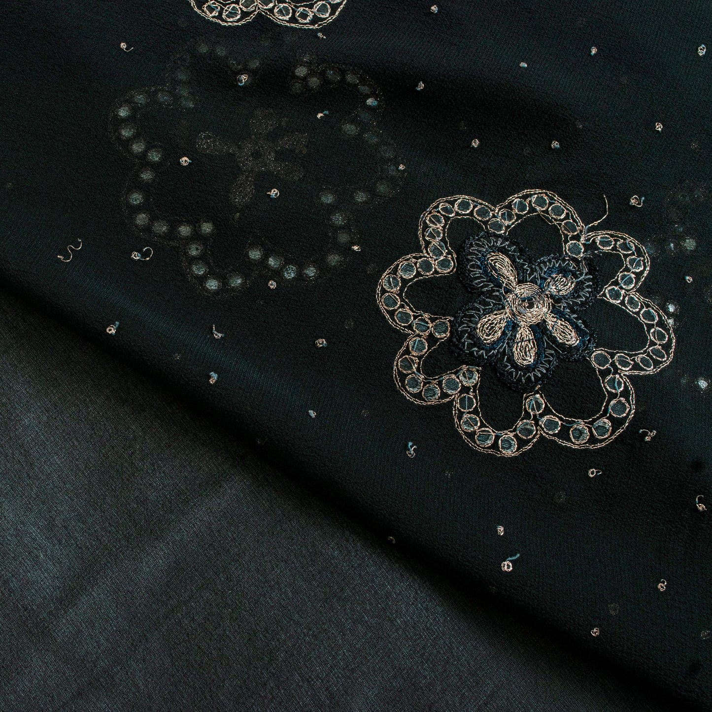 Sanskriti Vintage Black Pure Georgette Saree Hand Embroidery Zari SequinSari 5.5