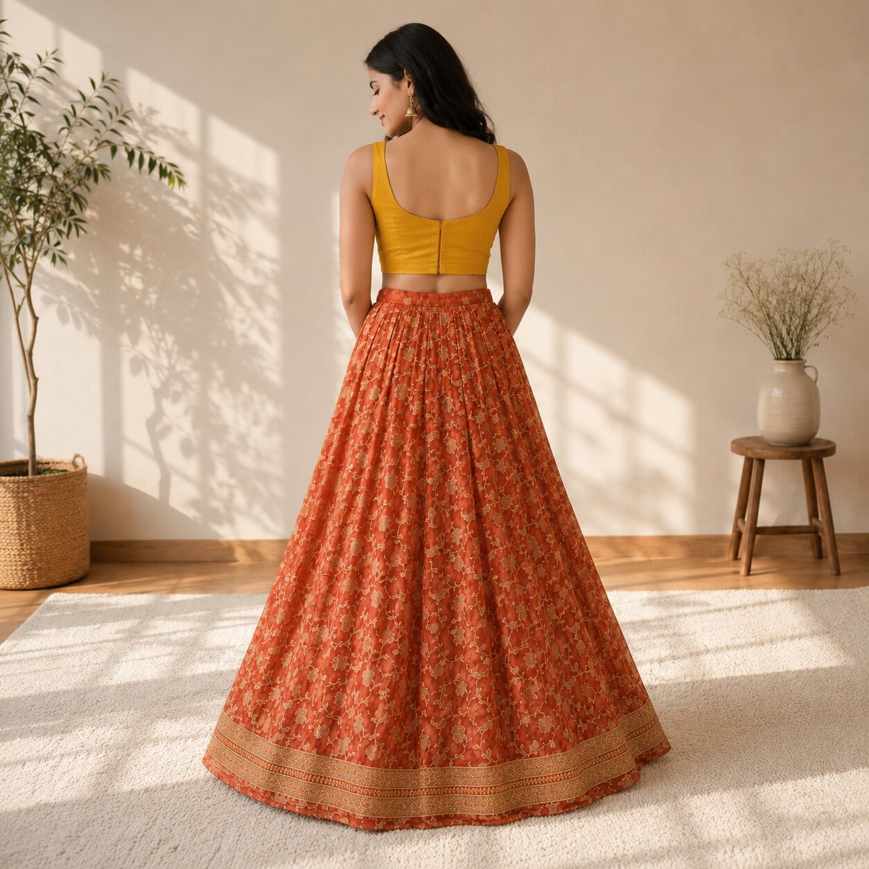 Sanskriti New Orange Pure Silk Unstitched Lehenga Hand Embroidered Zardozi