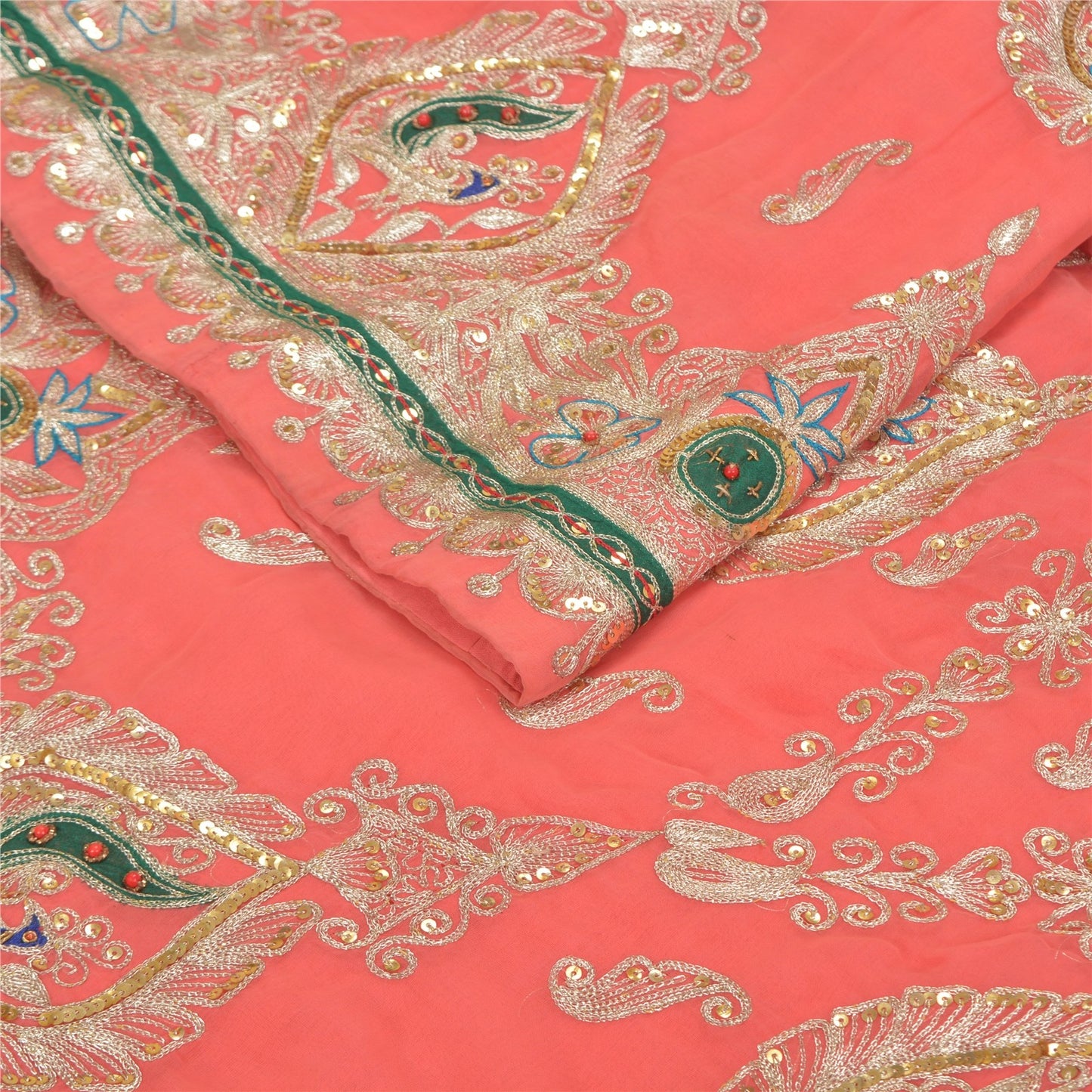 Sanskriti Vintage Pink Georgette Stitched Lehenga Hand Embroidered Peacock Zari