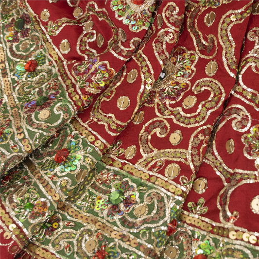 Sanskriti New Red Pure Silk Unstitched Bollywood Lehenga Hand Embroidery Zardozi