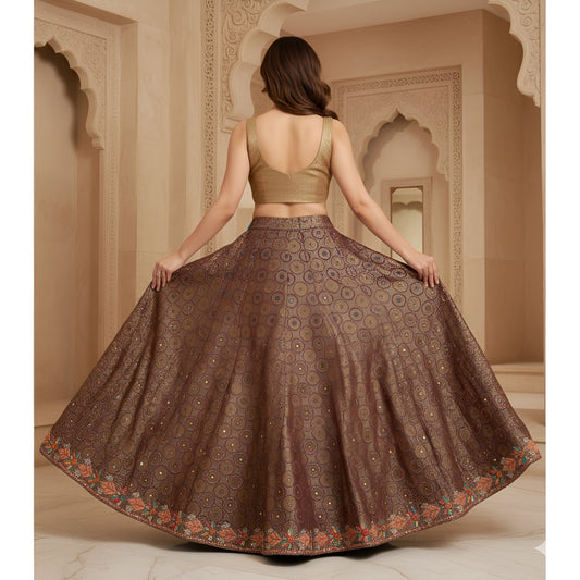 Sanskriti Vintage Purple Long Lehenga Artificial Silk Hand Bead Zardozi Stitched