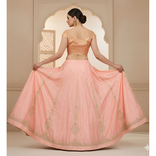 Sanskriti Pink Bridal Lehenga Satin Silk Hand Embroidered Zardozi Unstitch