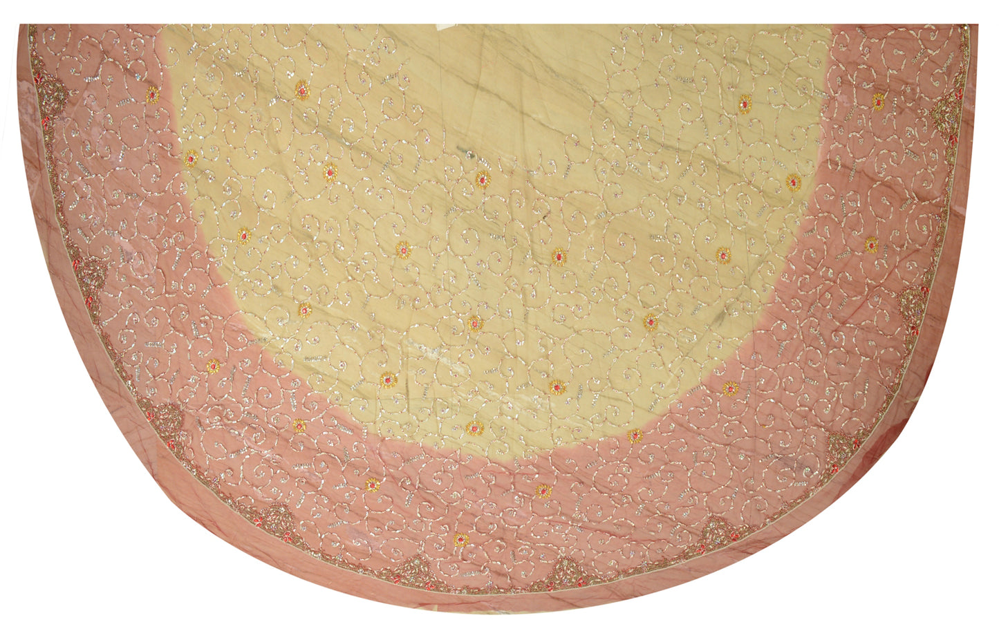 Sanskriti Vintage Beige Long Lehenga Net Mesh Hand Embroidered Zardozi Unstitch