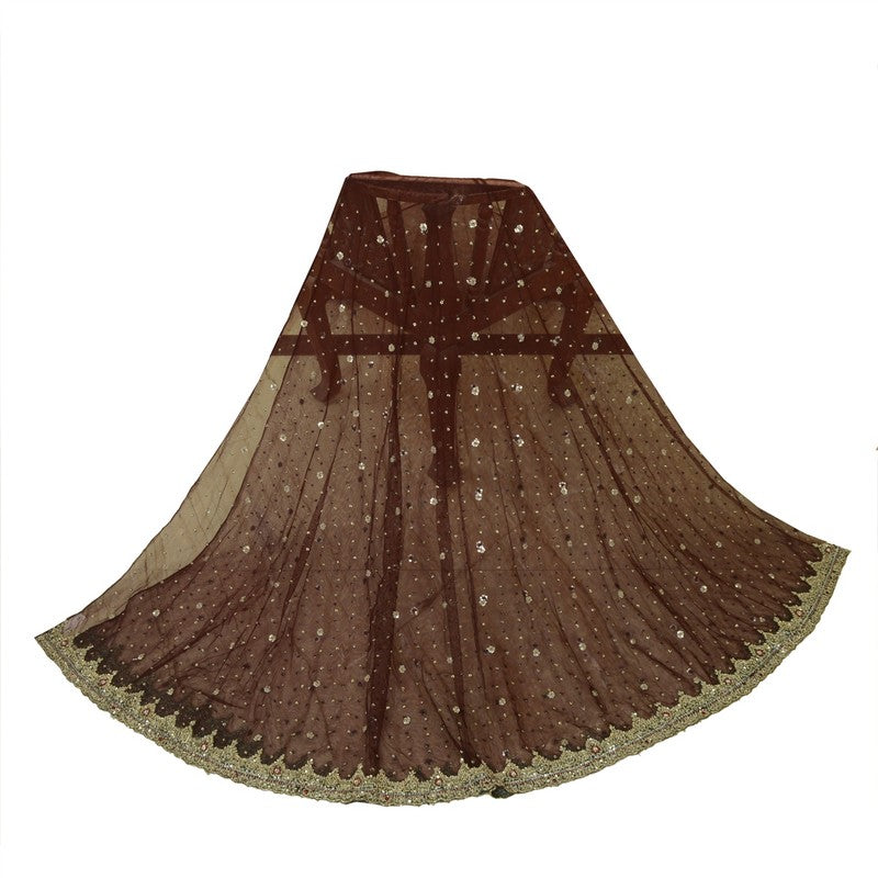 Sanskriti Vintage Brown Long Lehenga Net Mesh Hand Embroidered Zardozi Unstitch