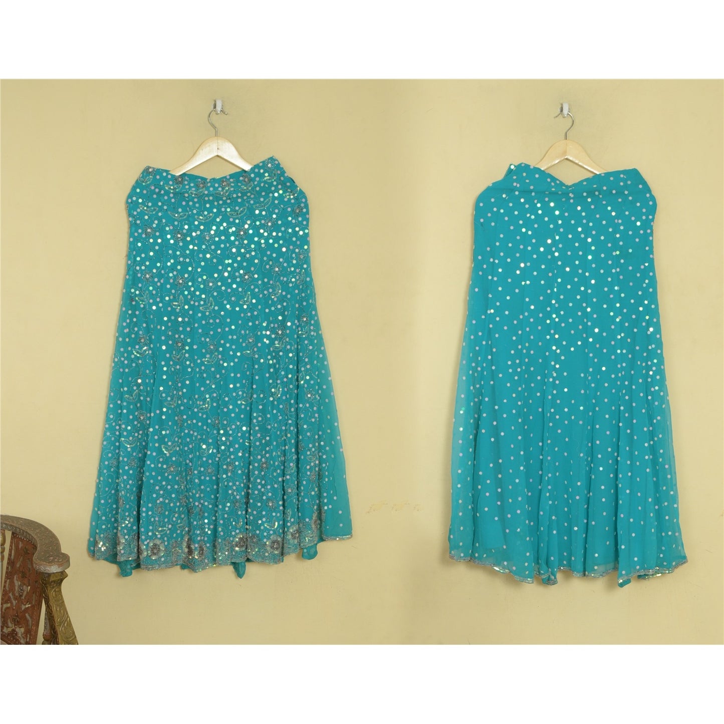 Sanskriti Vintage Blue Long Stitched Indian Lehenga Georgette Hand Beaded Sequin