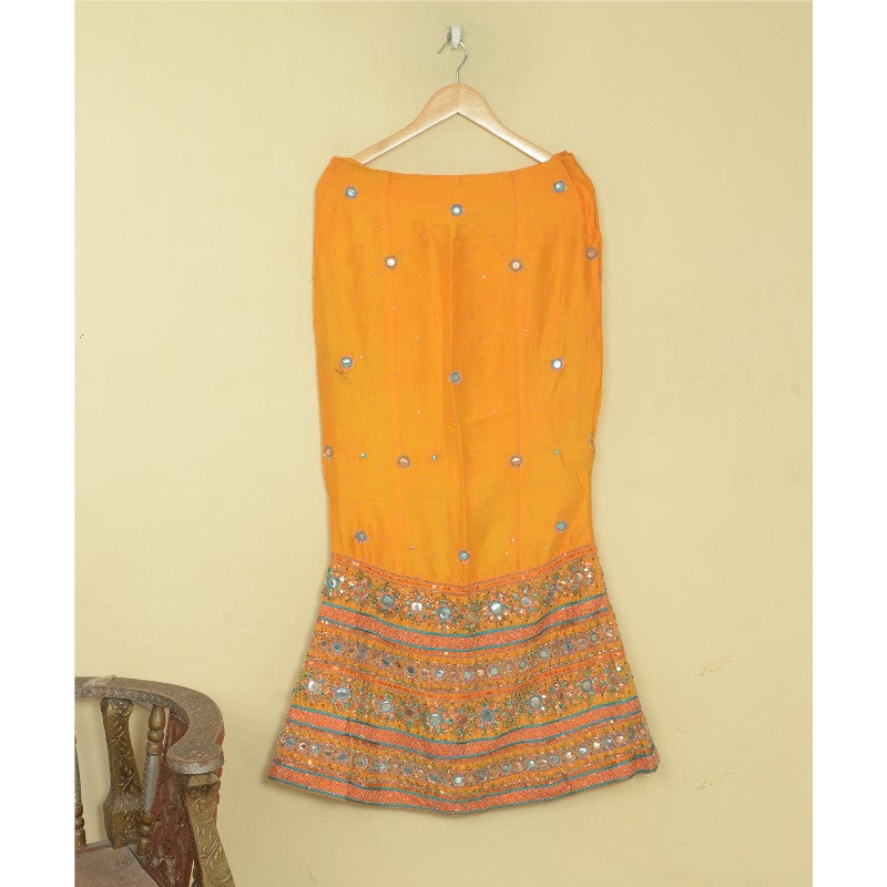 Sanskriti Vintage Yellow Long Stitched IndianWedding Lehenga Pure Silk Hand Bead